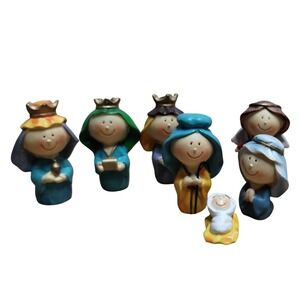 Children's Mini Nativity Set 7-Piece Hand-Painted Ceramic Christmas Figures